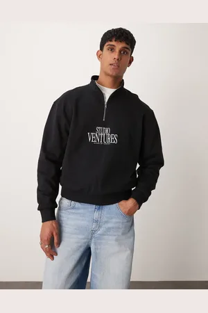 ASOS Boxy oversized funnel neck sweatshirt with chest print in
