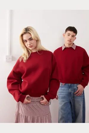 Reclaimed Unisex heavyweight cropped boxy sweatshirt in burgundy