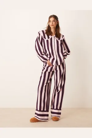 ASOS Wide leg pyjama trouser co ord in burgundy stripe