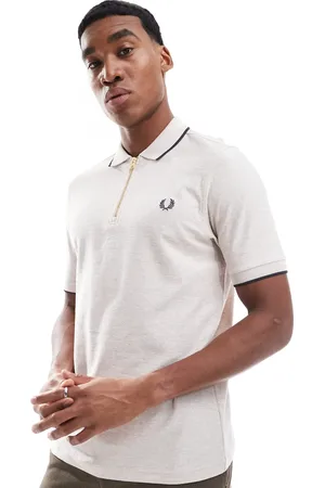 Fred Perry Polo shirt in off white crepe pique with zip