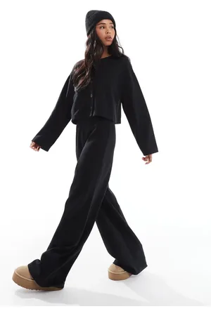 Miss Selfridge Soft rib wide leg trouser in