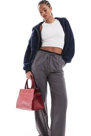 ASOS Tall tailored wide leg trousers with contrast waistband in charcoal