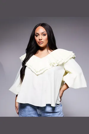 ASOS Curve cotton poplin pleated over-sized blouse in buttermilk