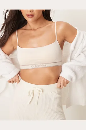 Calvin Klein Tonal Logo Cotton lightly lined scoop bralette with logo band in cream