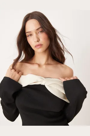 Pretty Lavish Twist contrast bardot knit top in