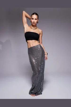 South Beach Sequin maxi beach skirt in graphite