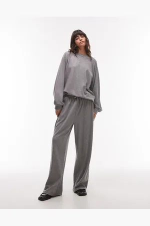 Topshop Premium rib wide leg jogger in