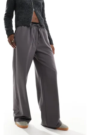 ASOS Tailored wide leg trousers with contrast waistband in charcoal
