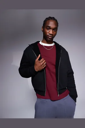 ASOS Oversized boxy zip through hoodie with borg lining in