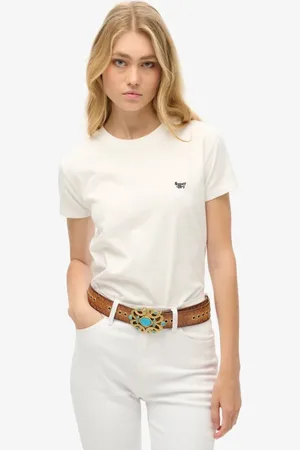 Superdry Western woven belt in tan/gold