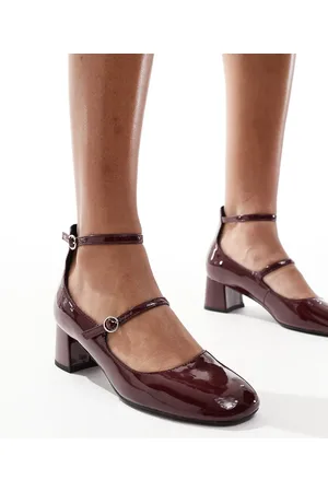 New Look High ankle heeled mary jane in burgundy