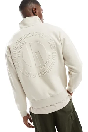 Bershka 1/4 zip sweatshirt with emboss print in ecru