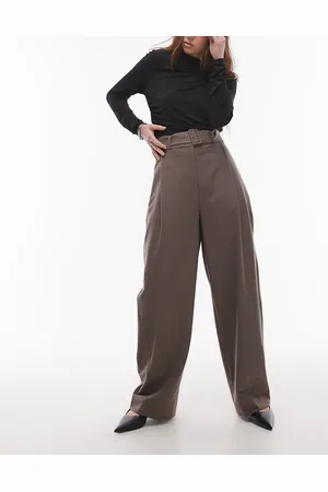 & OTHER STORIES Wool blend tailored trousers with barrel leg in dark mole