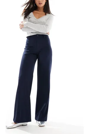 Bershka Wide leg tailored trousers in navy