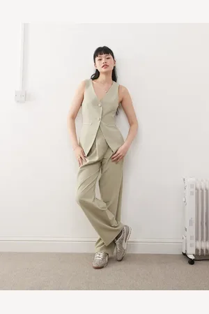 Miss Selfridge Co-ord tailored wide leg trouser in khaki