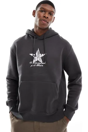 Bershka Star back graphic hoodie in charcoal