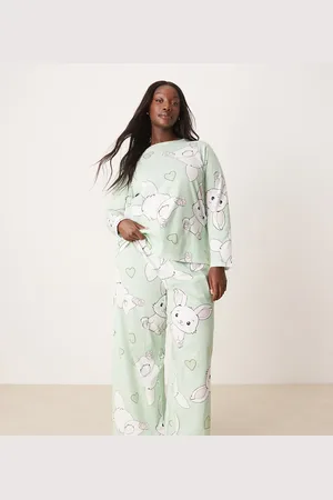 ASOS ASOS DESIGN Curve bunny long sleeve top & trouser pyjama set in