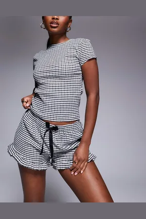 River Island Gingham cropped tee and short set in cream