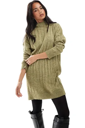 VERO MODA Oversized ribbed knitted mini dress in melange