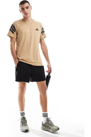 adidas Adidas Training Essentials Gym+ t-shirt with 3 stripe detail in stone