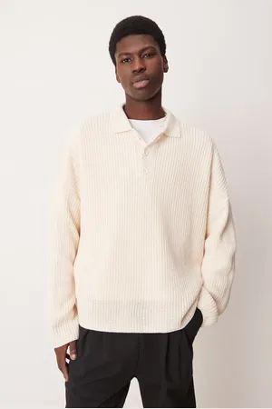 ASOS Super oversized boxy fit ribbed knitted polo in ecru