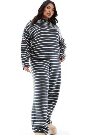 Pieces® Pieces Curve high neck jumper co-ord in grey blue stripe