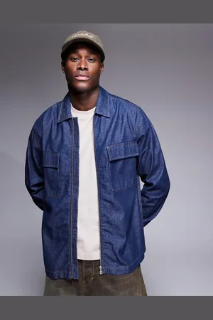 ASOS Boxy denim overshirt with patch pockets in blue
