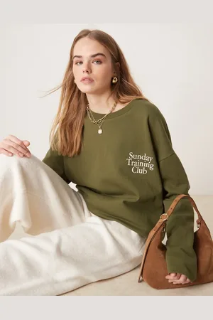 ASOS Oversized long sleeve top with sunday training club puff print in olive