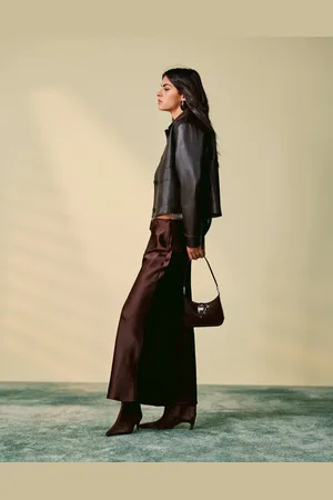 MANGO Satin midi skirt in