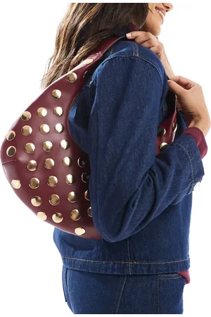 ASOS Half moon studded shoulder bag in burgundy
