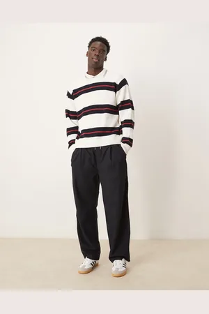 Abercrombie & Fitch Contrast stripe crew neck jumper in cream