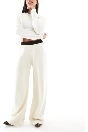Miss Selfridge Chocolate contrast waistband wide leg knitted trouser