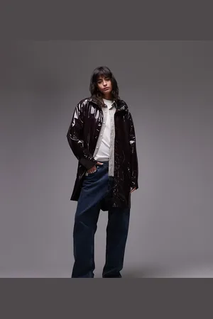 Rains 12020 waterproof long jacket in burgundy shine exclusive to asos