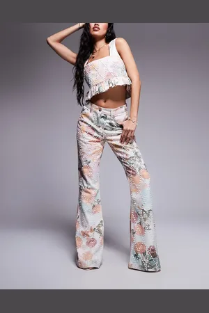 ASOS Co-ord pearl embellished printed denim jeans in floral print