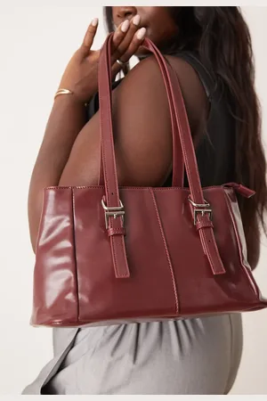 Glamorous Shoulder tote bag in burgundy patent