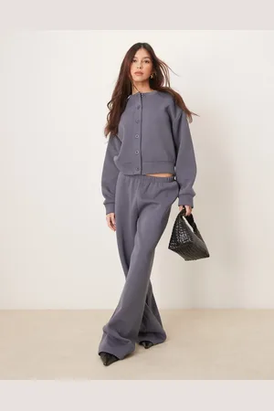 ASOS Sweat wide leg jogger co ord in charcoal