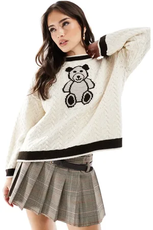 Miss Selfridge Oversized cable knit jacquard teddy bear jumper