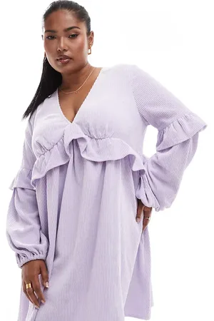 ASOS ASOS DESIGN Curve cord smock mini dress with frill detail in lilac