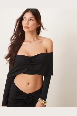 ASOS Ruched front mesh bardot co ord top in