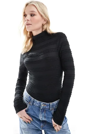 Miss Selfridge Ruffle texture high neck bodysuit in