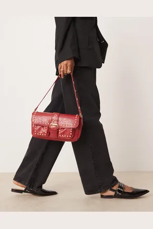 Glamorous Studded pocket detail 90s shoulder bag in burgundy