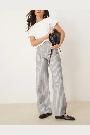 ASOS Wide leg jean with oversized pockets in charcoal pinstripe