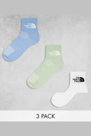 The North Face 3 pack logo ankle socks in blue and green