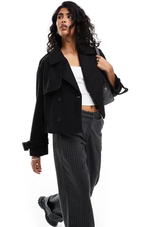 Bershka Cropped wool look trench coat in