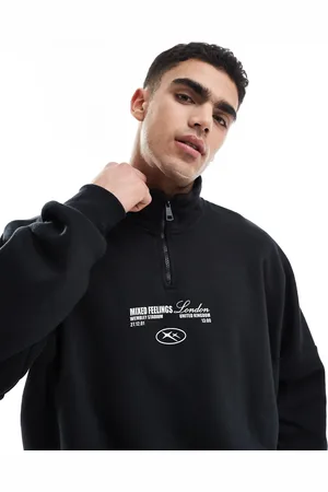Bershka 1/4 zip piped back printed sweatshirt in