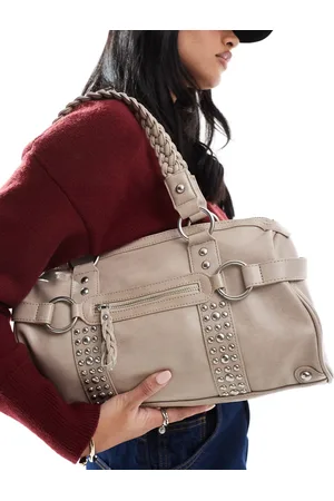 Bershka City bag with stud detail in beige