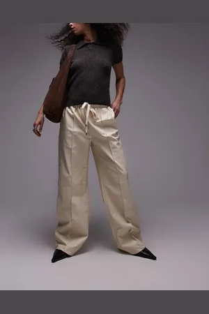 MANGO Seam front soft leather trouser in cream