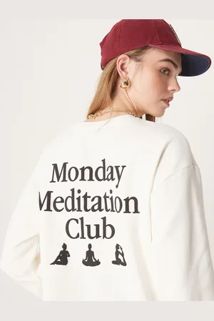 ASOS Meditation club puff print sweater in ivory