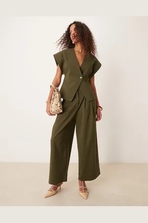 ASOS Cropped adjustable tab waist trousers co-ord in olive