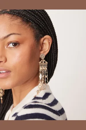ASOS Drop earrings with boho crystal tassel detail in tone